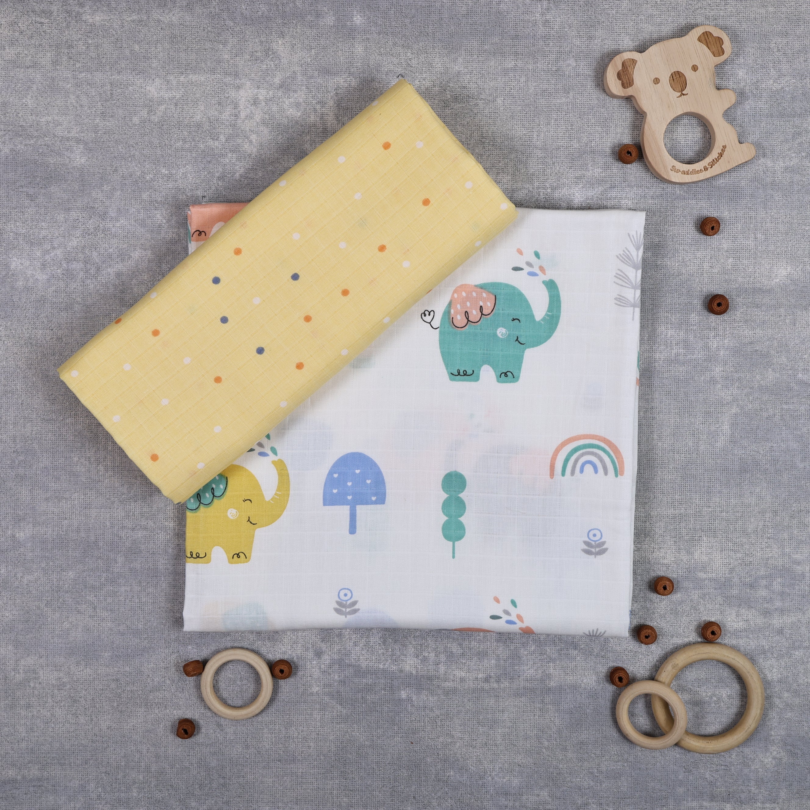 Elephants & Polkas Swaddles Set of 2