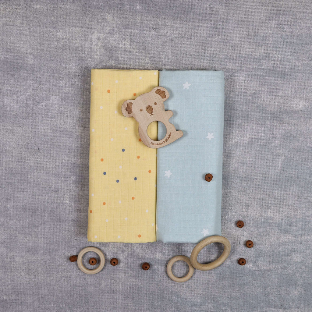 Muslin Organic Fitted Sheet ( Sunshine & Stars ) Set of 2