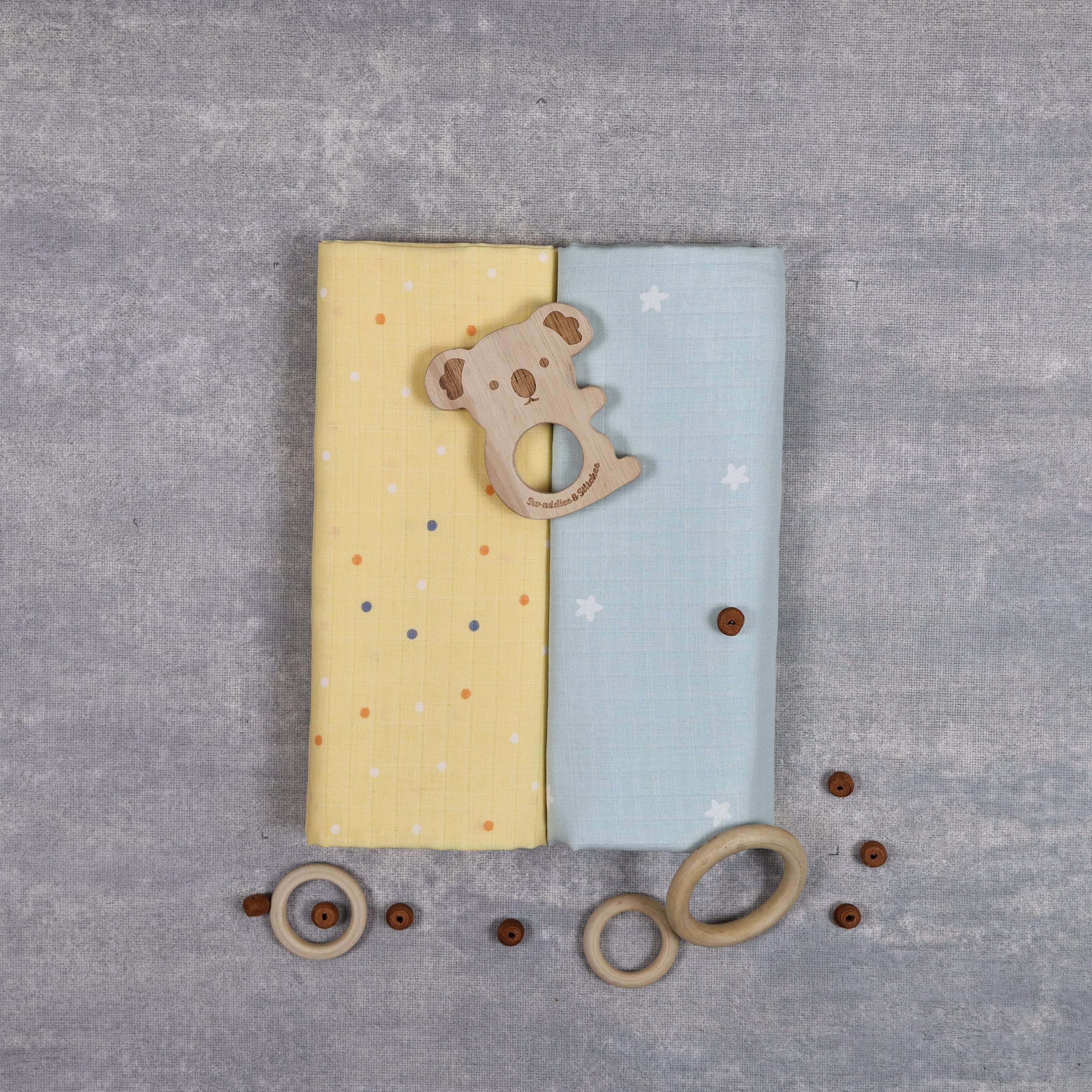 Muslin Organic Fitted Sheet ( Sunshine & Stars ) Set of 2