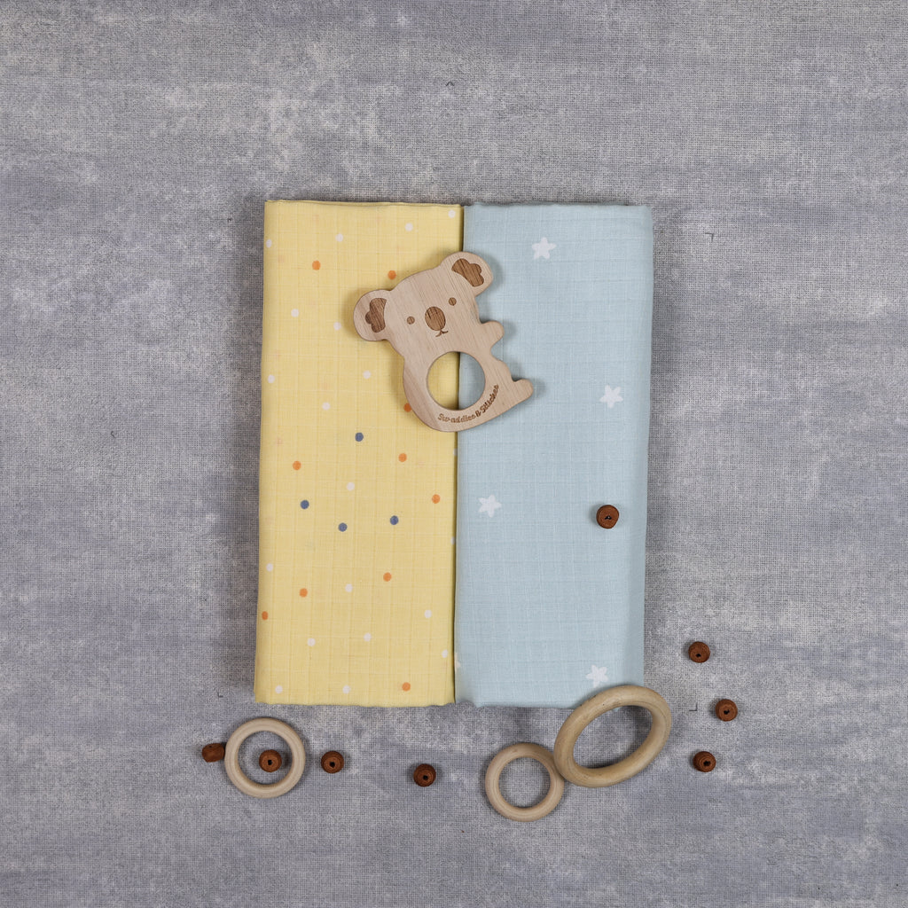Muslin Organic Fitted Sheet ( Sunshine & Stars ) Set of 2