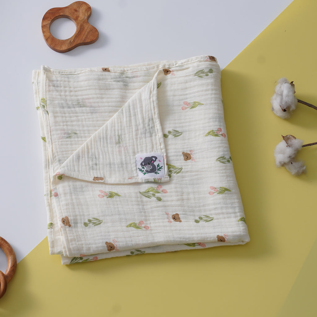 Tulips & Bears Muslin Swaddles