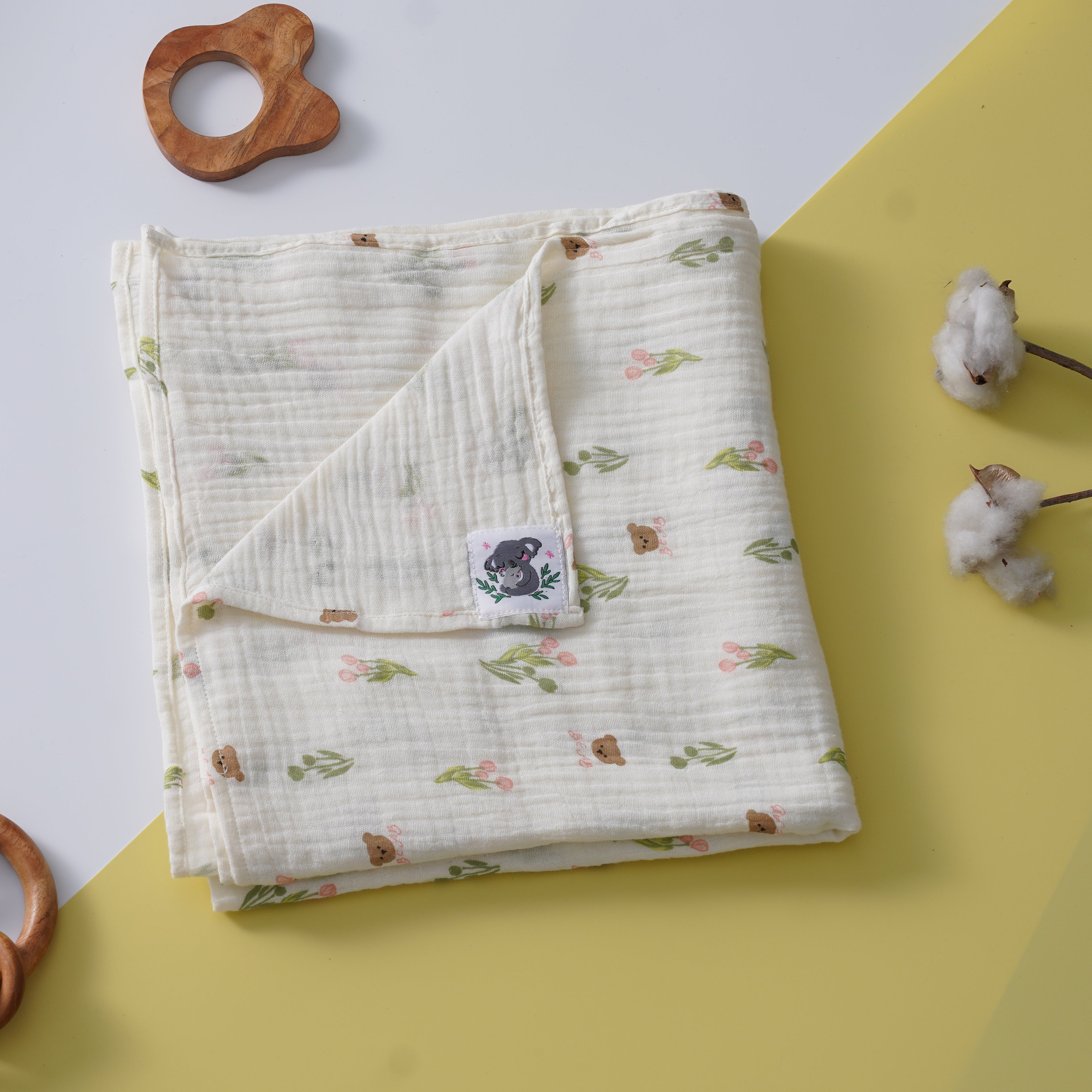 Tulips & Bears Muslin Swaddles