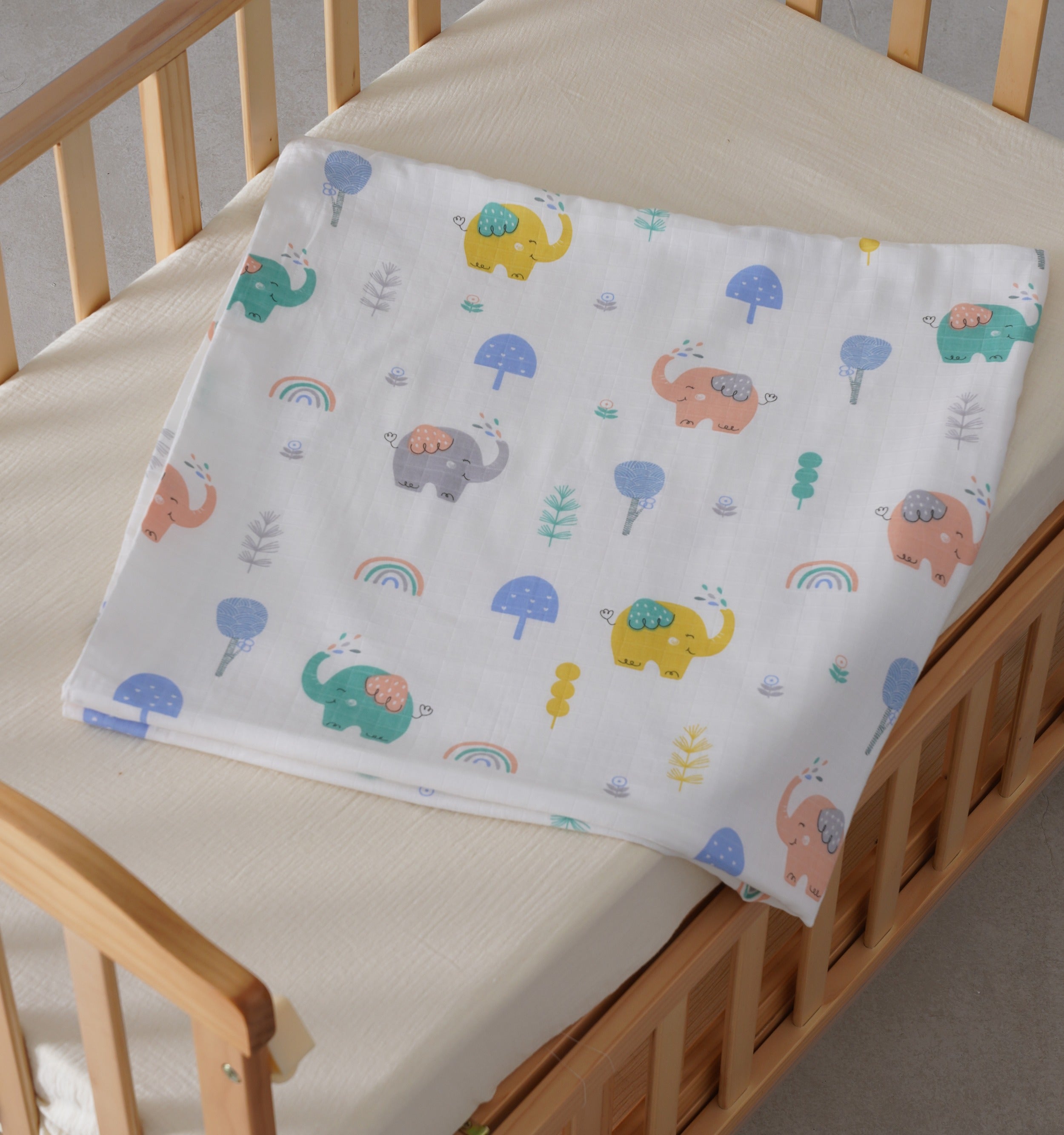 Elephants & Rainbows Muslin Dohar
