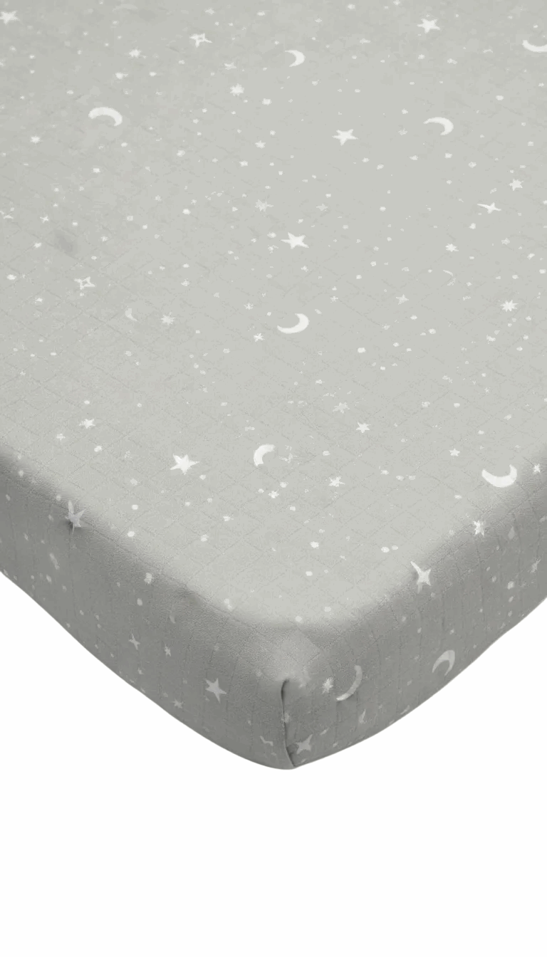 Muslin Organic Fitted Sheet (Blue & Grey Stars ) Set of 2