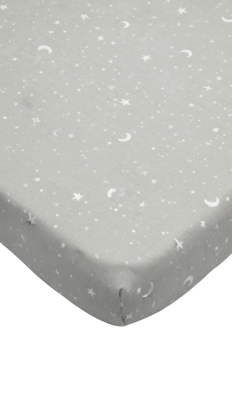 Muslin Organic Fitted Sheet (Hearts & Stars ) Set of 2