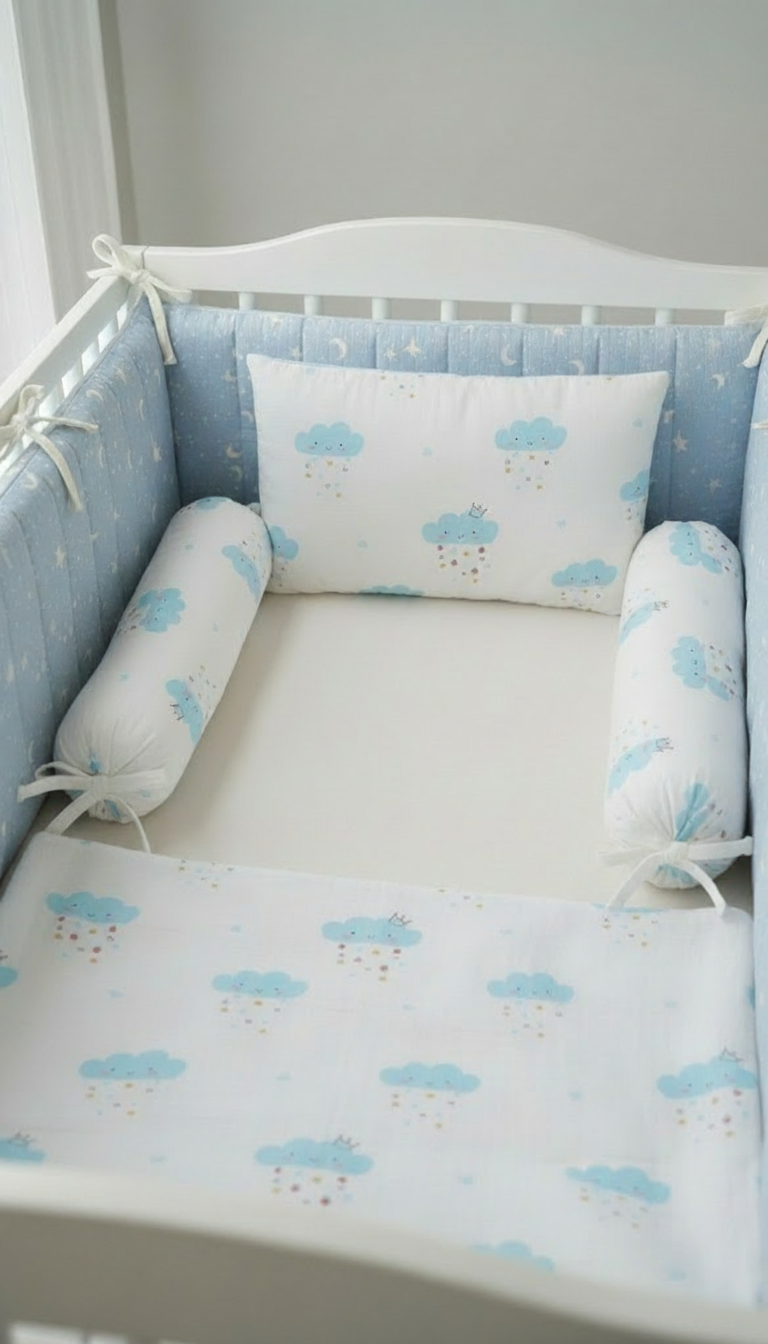 Blue Clouds Cot Bedding Set