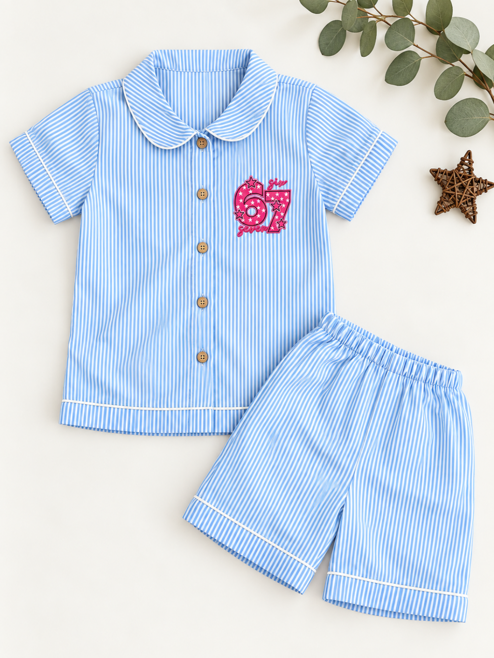 Six Seven Blue Stripe Pajama Set