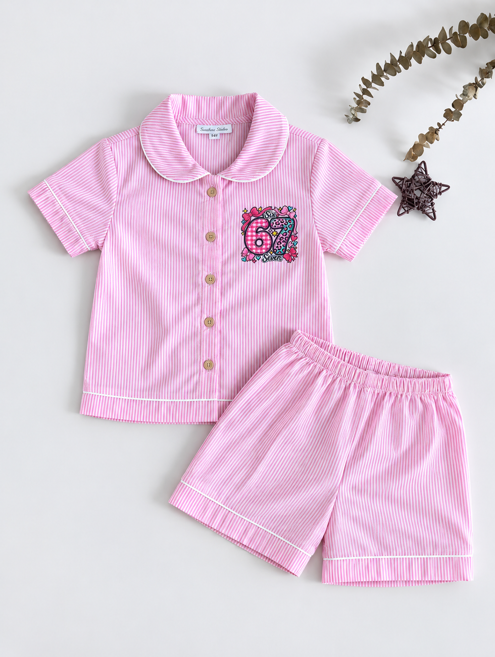 Six Seven Pink Stripe Pajama Set